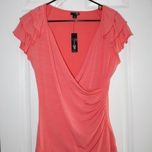 Short Sleeve V Neck Coral Blouse